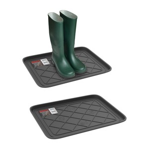 All Weather Boot Tray - Small Water-Resistant Plastic Utility Shoe Mat for Indoor and Outdoor Use in All Seasons by Stalwart (Set of Two, Dark Grey) - 1 of 4