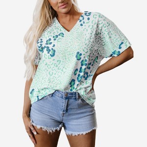 Amaryllis Women’s V-Neck Short Sleeve Blouse with Layered Ruffle Sleeves Relaxed Fit - 1 of 4