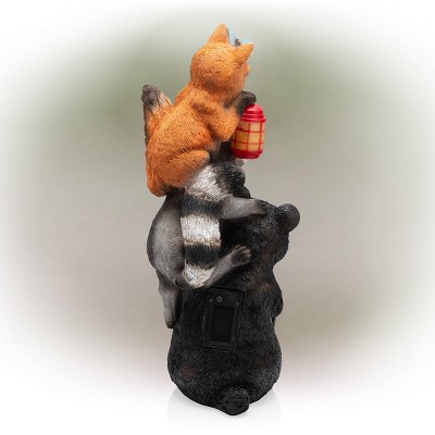 19" Multicolor Polyresin Solar Animal Friends Statue with LED Lights