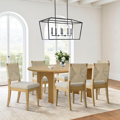 7-Piece Dining Table Set for 6, Oval Table with Paper Cord Back Dining Chairs for Family Meals or Entertaining-Maison Boucle