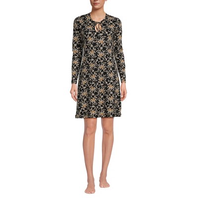 Lands' End Women's Cotton Interlock Long Sleeve Above the Knee Nightgown