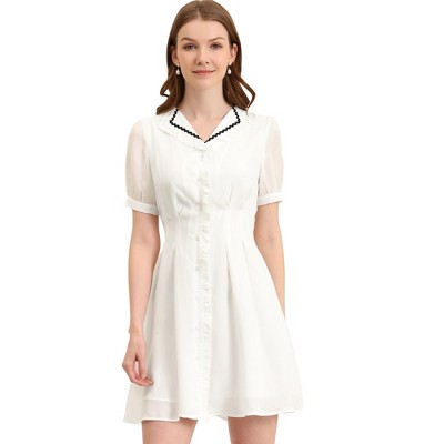 INSPIRE CHIC Women's Ruffle Collar Short Sleeves Shirt Dress