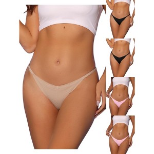 Allegra K Women's V-waisted Ruched Invisibles Breathable No Trace Thongs Multicolored - 1 of 4