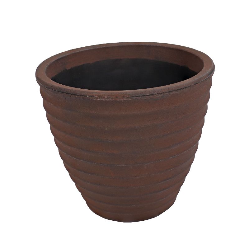 Sunnydaze Indoor/Outdoor Round Ribbed Polyresin Planter Pot with Double Wall Design - Rust - 16", 1 of 9
