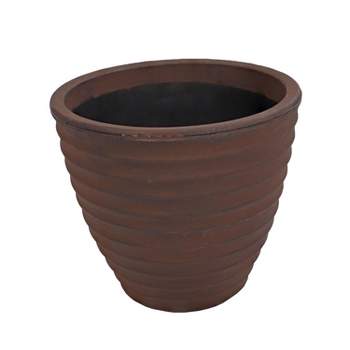 Sunnydaze Indoor/Outdoor Round Ribbed Polyresin Planter Pot with Double Wall Design - Rust - 16"