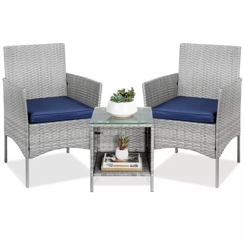 Chairs Table Gray Navy, Bistro Set Patio Cover