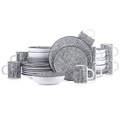 Stone Lain Sophie 16-Piece Dinnerware Set Stoneware, Service for 4, White and Black