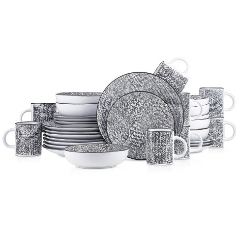 Stone + Lain Tom Stoneware Grey and Blue Dinnerware Set | 16-Piece 8