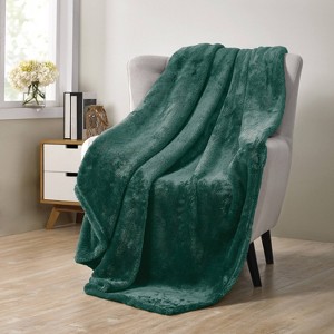 VCNY 50"x70" Oversized Adrianna High Pile Plush Throw Blanket Green: Luxury Hypoallergenic, Machine Washable - 1 of 4
