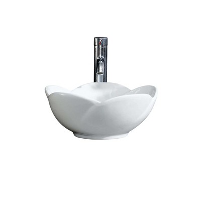 White Ceramic Flower Design Vessel Sink, 22"