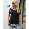 YESFASHION Women's Short Sleeve Contrast Collared Shirts Patchwork Work Blouse Tunics Tops - 2 of 4