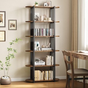 Coolmee 6 Tier Industrial Bookshelf, 71 Inch Tall Narrow Wooden Bookcase with Iron Frames, Open Display Shelving for Living Rooms Bedroom - 1 of 4