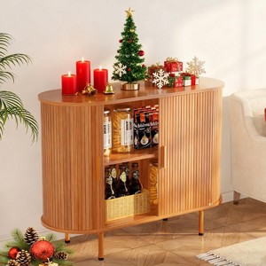 TIRAMISUBEST 40 Inch Storage Cabinet,Fluted Sideboard Buffet Cabinet with Tambour Sliding Doors & Adjustable Shelf (ellow Walnut) - 1 of 4