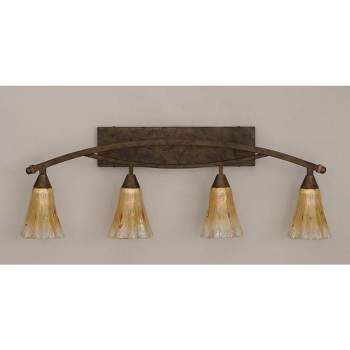 Toltec Lighting Bow 4 - Light Vanity in  Bronze with 5.5" Fluted Amber Crystal Shade