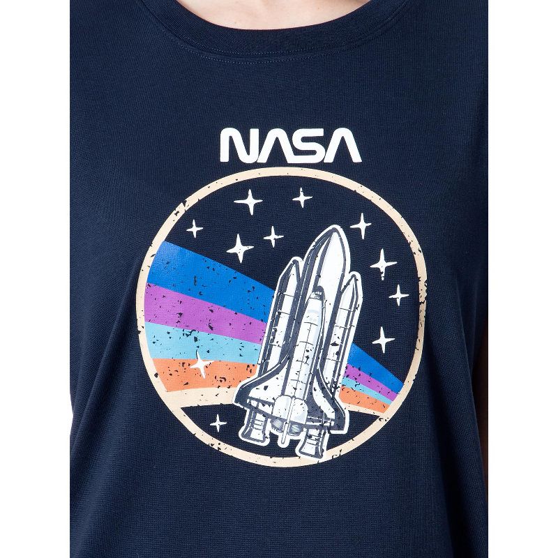 NASA Womens' Retro Stripes Rocket Sleep Pajama Set Shorts Crewneck Multicolored, 4 of 5