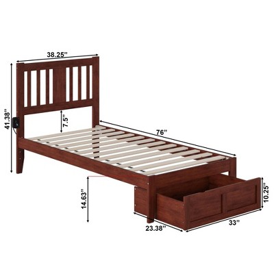 Walnut Twin Wood Platform Bed with Drawer and USB Charger