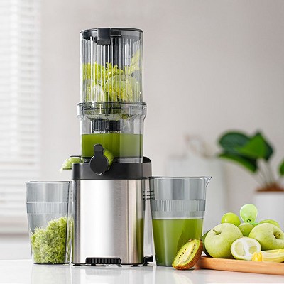 Masticating Juicer, 5.2-inch Feed Chute for Whole Fruits &Vegetables, Non-Clogging Slow Cold Press Juicer with Triple Strainers, Powerful 200W Motor