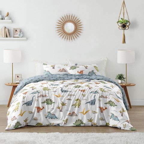 Постельное бельё Sweet Jojo Designs Full/Queen Comforter Bedding Set Watercolor Dinosaur Dino Multicolor 3pc для мальчиков, цвет: Разноцветный