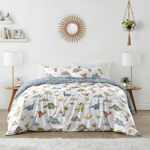 Sweet Jojo Designs Boy Full/Queen Comforter Bedding Set Watercolor Dinosaur Dino Multicolor 3pc - 1 of 4