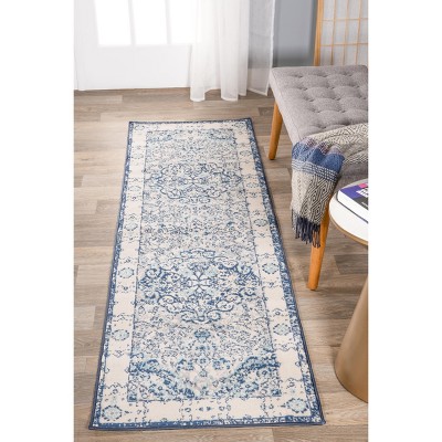 Blue Synthetic Reversible Medallion Runner Rug