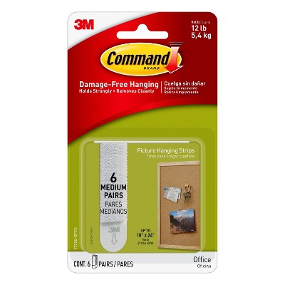 6ct 3M Command Picture Hanging Strips (Medium) - White