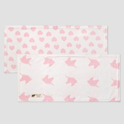 Layette by Monica + Andy Baby Girls' 2pk Organic Cotton Unicorn and Heart Print Burp Cloth Set - Pink