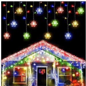 Itopfox 360 LED Icicle Christmas Lights with Snowflake 29.5ft 72 Drops Connectable 8 Modes Waterproof Outdoor Multi-Colored 1 Set - 1 of 4