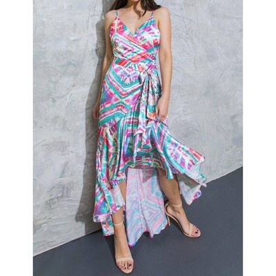 Women's Bringing The Heat Printed Satin Maxi Dress - FLYING TOMATO