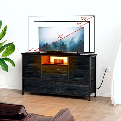 8-Drawer LED Dresser Stand with Outlet for 55'' TV, Storage Chest for Living Room & Entryway, Dresser Organizer with 22 Light Modes