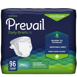Prevail Unisex Daily Briefs, Maximum Absorbency, Refastenable Tabs, Small, 96ct - 1 of 1