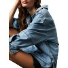 Imily Bela Casual V Neck Denim Shirt Jacket Long Sleeve Womens Wardrobe Essential - 3 of 4