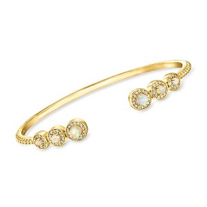 Ross-Simons Opal and 0.40 ct. t.w. White Topaz Studded Cuff Bracelet in 18kt Gold Over Sterling - 1 of 4