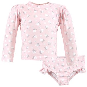 Hudson Baby Girls Swim Rashguard Set, Dainty Flower Pink - 1 of 4