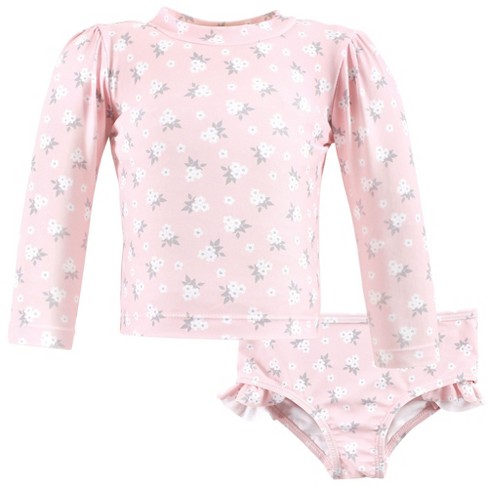 Hudson Baby Girls Swim Rashguard Set, Dainty Flower Pink - image 1 of 4