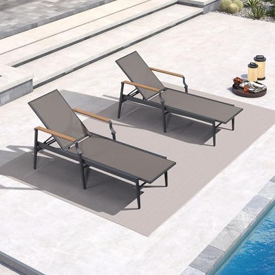 PURPLE LEAF Outdoor Chaise Lounge Chair Set of 2 Patio Pool Lounger Chairs with Wooden Armrest Sunbathing Tanning Recliner for Outside Backyard