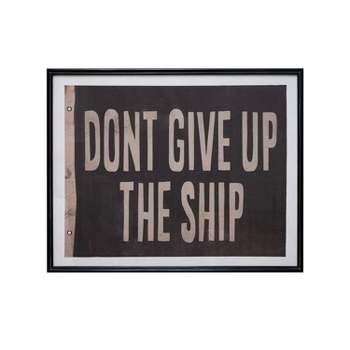 "Don't Give Up" Wood Framed Glass Wall Decor with Vintage Reproduction Flag Black - Storied Home
