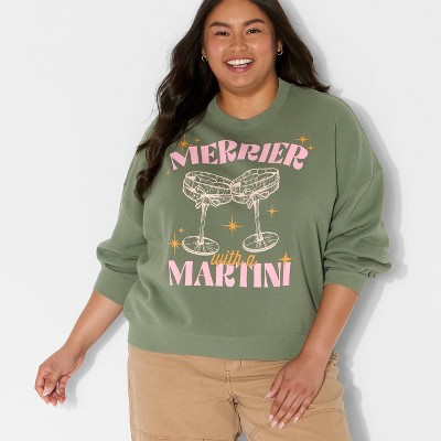 Women's Merry Martini Graphic Sweatshirt - Light Green