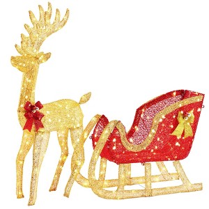 JIONJOY 4 FT Lighted Reindeer & Santa Sleigh Set – 2-Piece Christmas Decoration, Weather-Resistant Fabric, Indoor/Outdoor Yard & Garden Display - 1 of 4