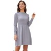 Women's 2025 Long Sleeve Mini Sweater Dress Crewneck Ribbed Knit a Line Pleated Swing Short Dresses - 2 of 4