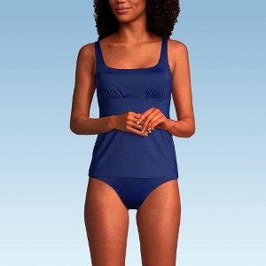 Lands' End Women's Mastectomy Chlorine Resistant Square Neck Tankini Top Swimsuit Adjustable Straps - 1 of 4