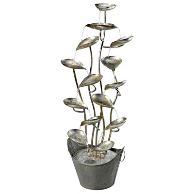 Silver Metal Rain Forest Leaves Cascading Floor Fountain
