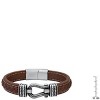 Steeltime Men's brown braided inlay leather and stainless steel/black ip horseshoe bracelet - 3 of 4