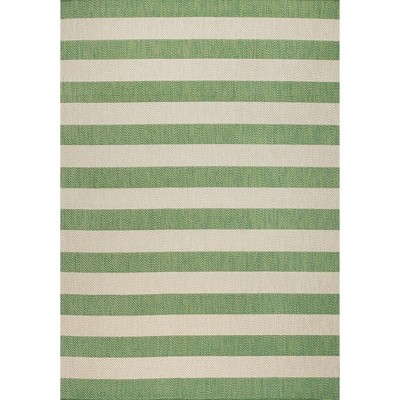 Ivory and Green Wide Stripe 5x8 Synthetic Area Rug