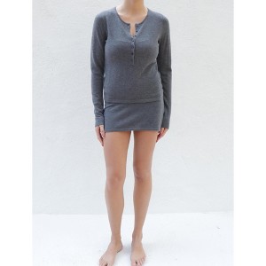 Women's Merino Blend Isolde Henley in Smoke by Tomorrow Studio - 1 of 4