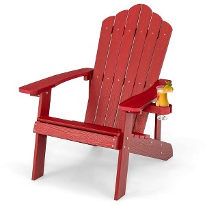 Tangkula Patio HIPS Outdoor Weather Resistant Slatted Chair Adirondack Chair w/ Cup Holder - 1 of 4