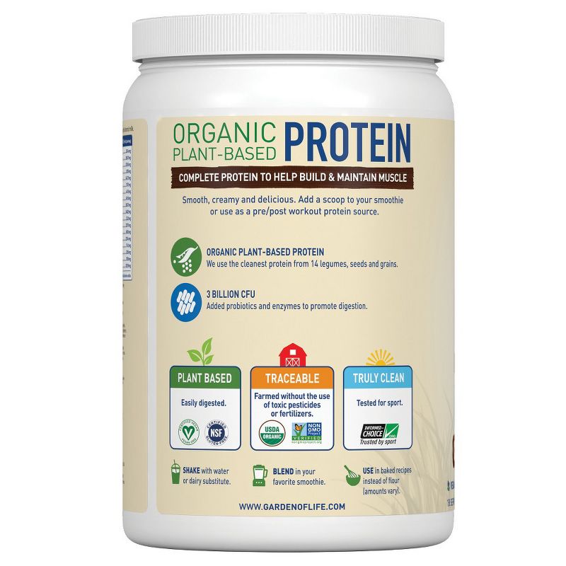 Garden of Life Organic Vegan Protein Plant Based Powder - Chocolate - 19.2oz, 3 of 6