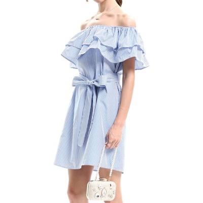 Snuggle Spot Women's Casual Denim Half Sleeves Dress (Blue)
