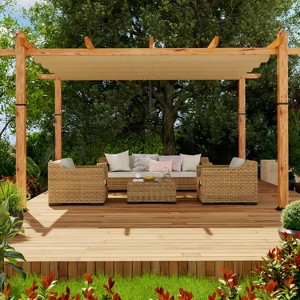 GustoWave Patio 10x13 Ft Wood-Grain Post Pergola Gazebo for Backyard Garden Porch - 1 of 4