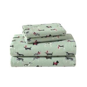 Laura Ashley Holiday Pups - Green Queen Sheet Set - 1 of 4