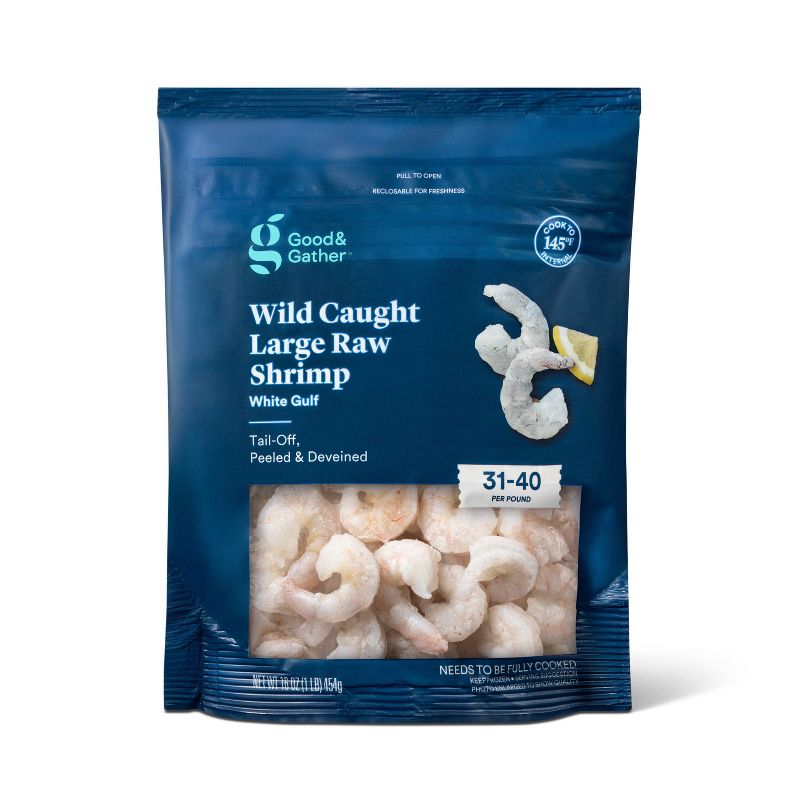 31/40 Wild Caught Large Raw Shrimp, Tail-Off, Peeled &#38; Deveined - Frozen - 16oz - Good &#38; Gather&#8482;, 1 of 5